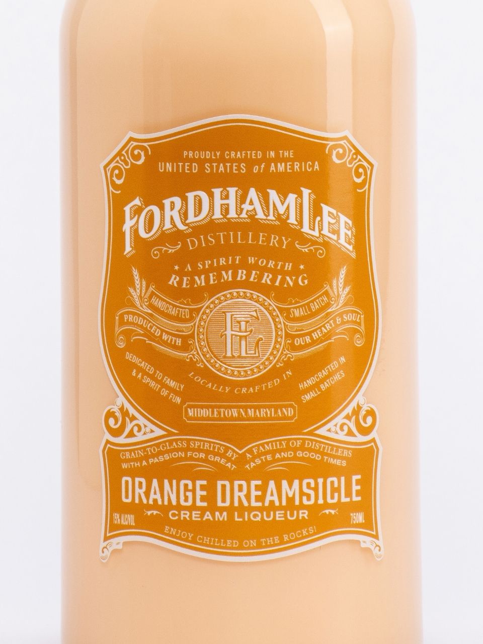 Fordham Lee Orange Dreamsicle Cream Liqueur Bottle Against A Clean White Background, Highlighting Its Smooth, Citrus-infused Flavor And Elegant Packaging.