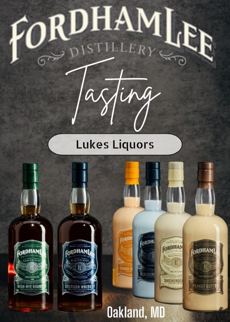 Fordham Lee bourbon and cream liqueurs lined up for tasting at Luke’s Liquors in Oakland, Maryland